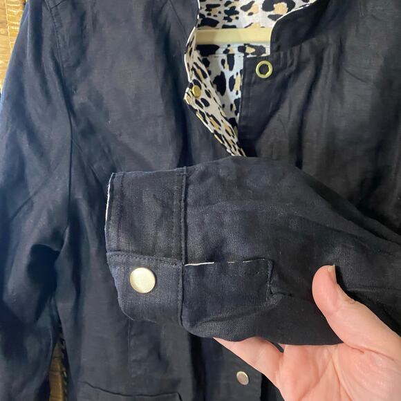 Chico’s Reversible Linen Jacket Leopard Print & Black Snap Front Size 2 (L/XL) - Picture 14 of 16